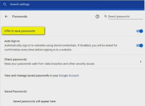 صورة Offer to save passwords