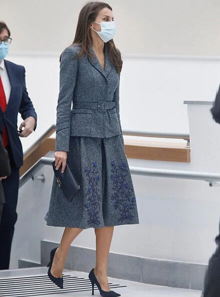 Queen Letizia's outfit is by Spanish fashion house Felipe Varela. Queen Letizia wore a jacket and skirt by Spanish fashion house Felipe Varela