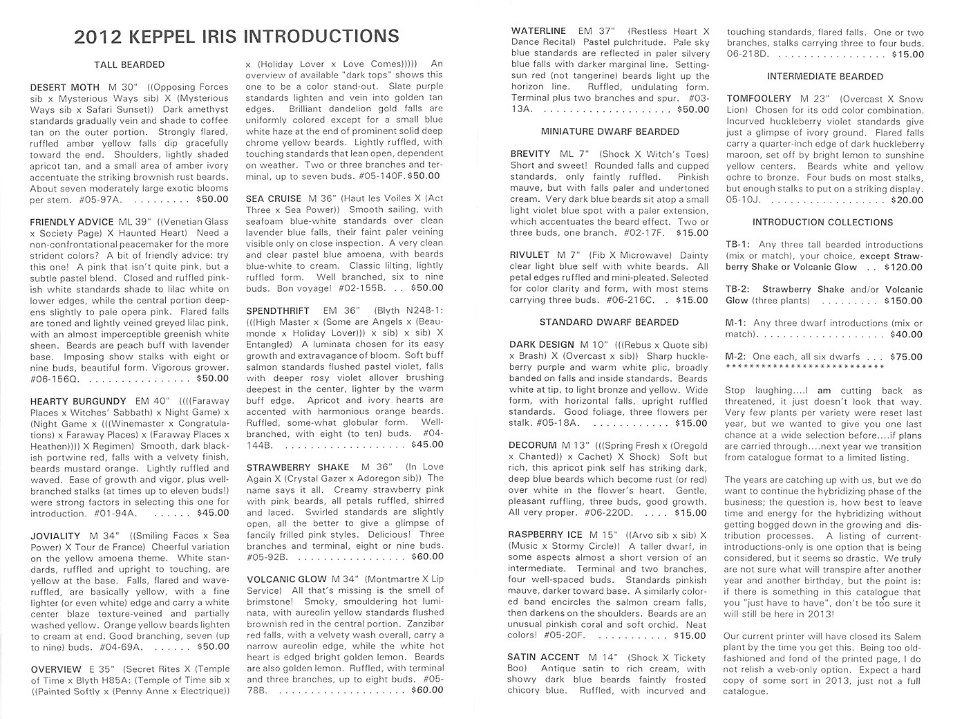 Keith Keppel Iris 2012 Catalogue HERITAGE IRISES