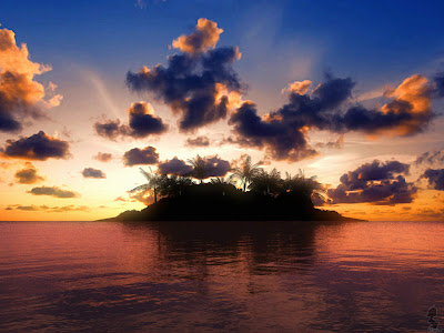 3d sunset in island