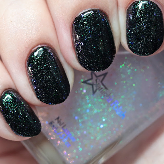 Starlight Polish I'm a Witch Every Day over Nail Hoot Indie Lacquers Basic Black