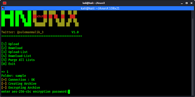 Anonx prompted for password to encrypt the folder