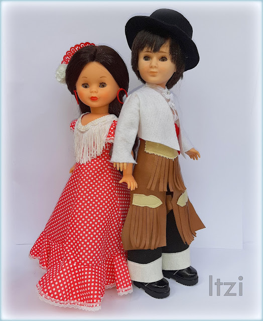 Conjunto Andaluza de la casa Ninua, de Creaciones Marco Para Muñeca Nancy de Famosa y Muñeco Lucas de Famosa Andaluz