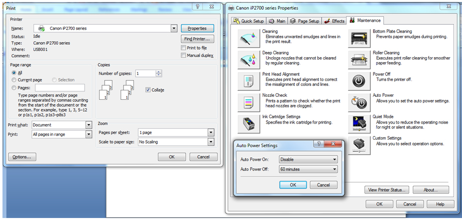 setting printer canon