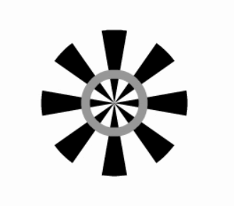 Siyah beyaz radyal bir daire üzerinde belirip kaybolan gri çember