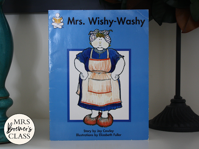 Mrs Wishy Washy book study activities unit with Common Core aligned literacy companion activities and a class book for Kindergarten and First Grade