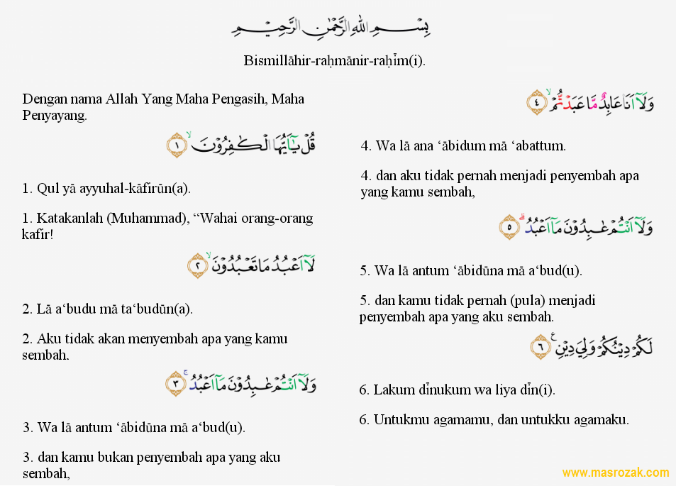 Tajwid Surat Alkafirun Lengkap Masrozak Dot Com