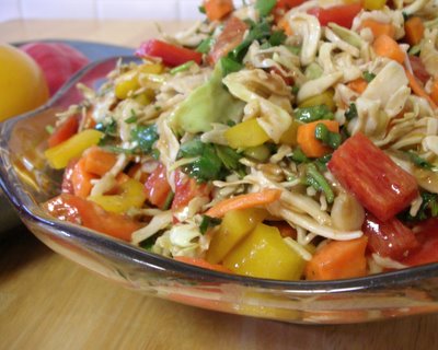 Holy Slaw ♥ KitchenParade.com, a potluck favorite, crunchy vegetables in a peanut and ginger dressing.