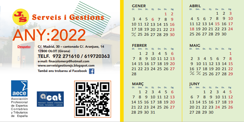 primer semestre calendari ANY:2022   J&S Serveis i Gestions