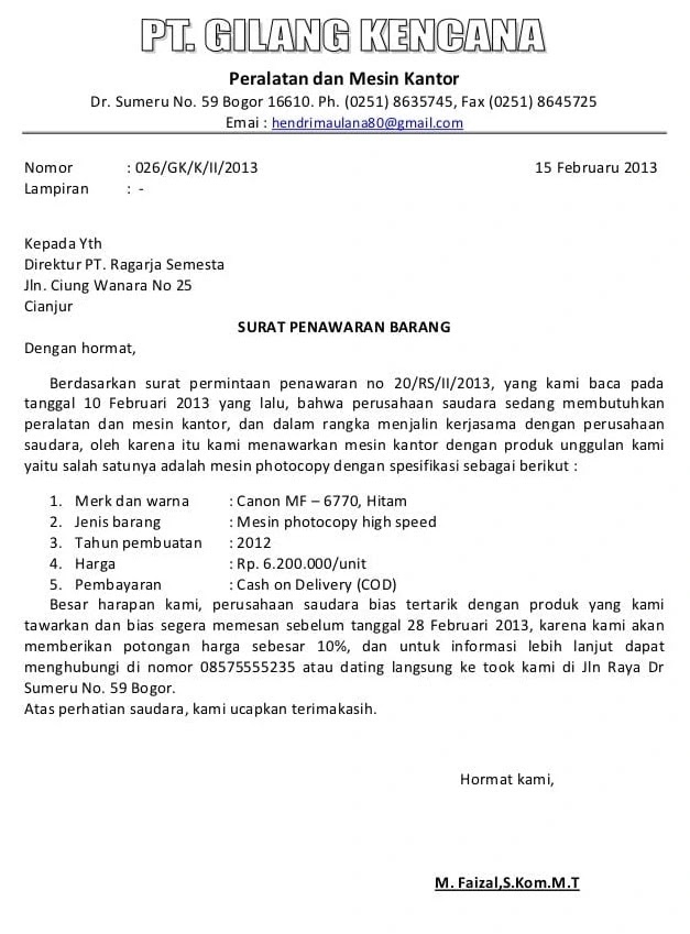 25 Contoh Surat Penawaran Semi Block Style