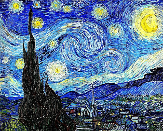 MASP e Van Gogh pintura de van gogh redesenhada de azul, amarelo e preto