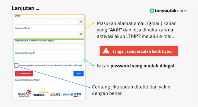 Email dan Password - Cara daftar akun LTMPT 2021