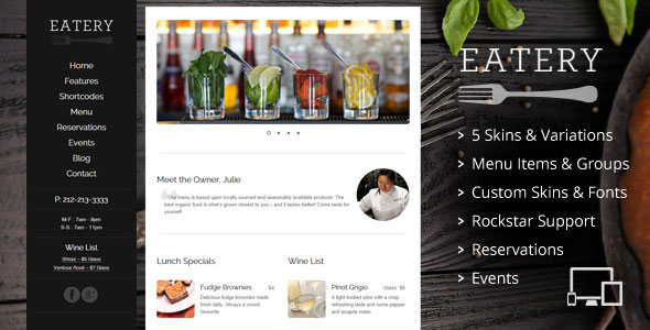 Free Download Eatery V2.2 Responsive Restaurant WordPress Theme