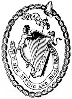 The Society of United Irishmen’s symbol; here, the woman on the harp wears a cap of liberty instead of a crown. (http://www.hubert-herald.nl/EIRE.htm)