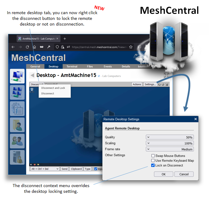 MeshCentral Reports, SSH Keys, AutoLock, Unlimited Guest, MeshCtrl