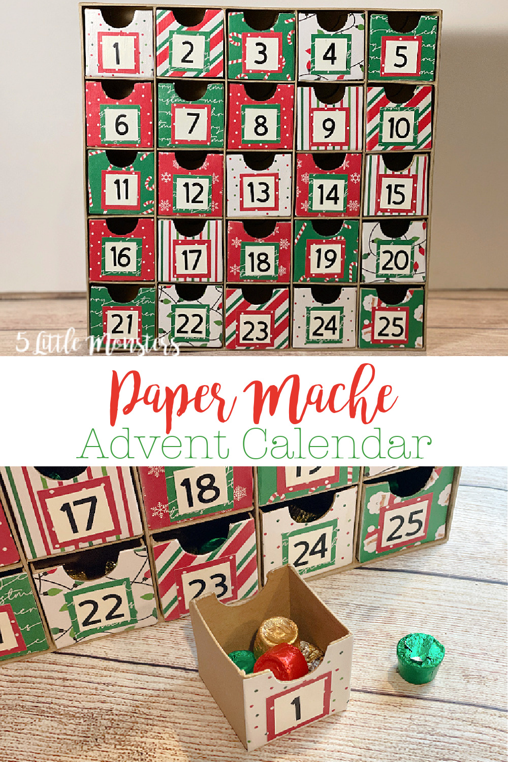 5 Little Monsters Paper Mache Advent Calendar