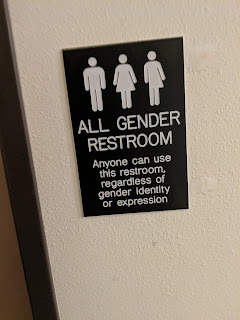 Lovely Tactile sign with 3 human figures that says ALL GENDER RESTROOM Anyone can Use...