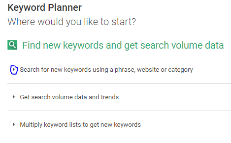 keyword planner option