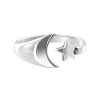 925 Sterling Silver Crescent Moon and Star Band Ring