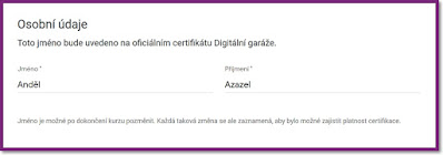 Registrace do Digitální garáže