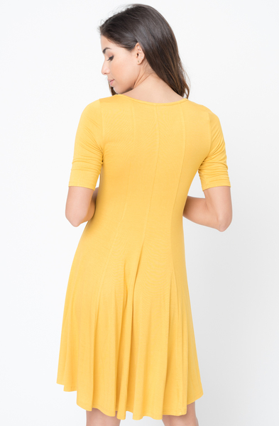 Buy Now mustard Paneled Flared Dress Online $34 -@caralase.com