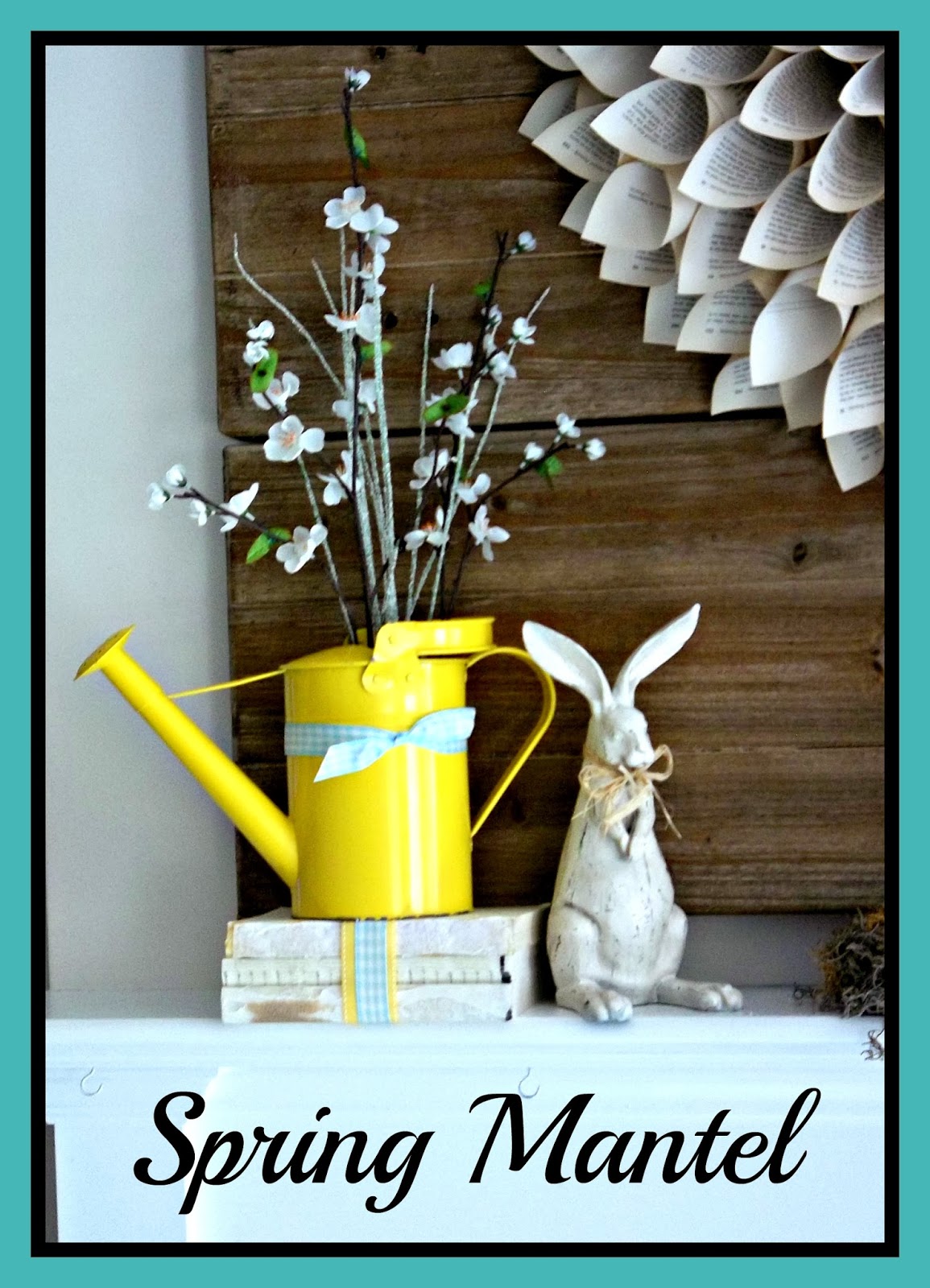Spring Mantel - vintage rabbit and watering can