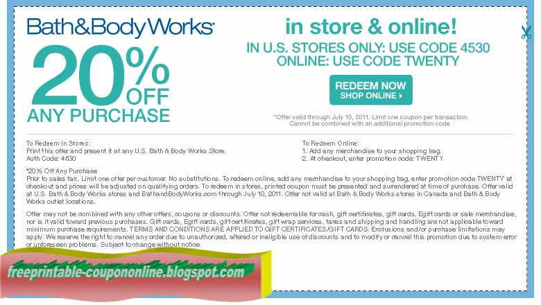 Bath & body works online coupons