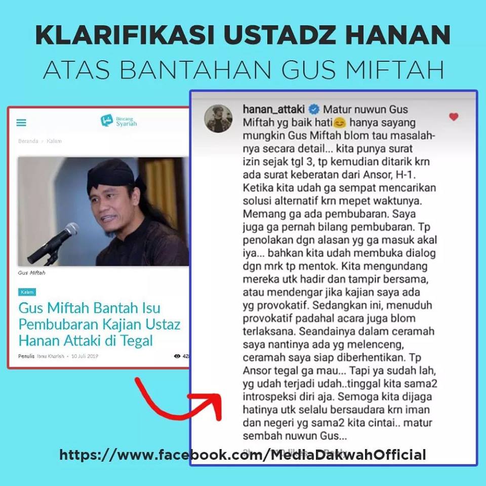 Klarifikasi Ustadz Hanan Attaki Atas Bantahan Gus Miftah