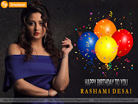 rashami desai 34th birthday celebration photo, sexiest bollywood model, actress rashmi in blue dress with stylish hair style