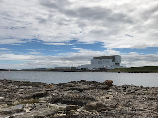 Torness Nuclear Power Station as seen from Skateraw - on one side of the bay is a bare rock surface leading to the water and on the other side is the power station.  Photo by Kevin Nosferatu for the Skulferatu Project