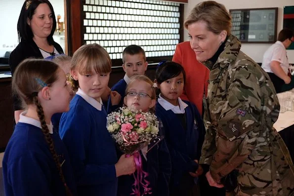 Countess Sophie wore a military style jacket, wore a pair of sand coloured trousers which complemented her camouflage jacket worn especially for the occasion