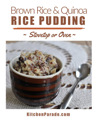 Brown Rice & Quinoa Rice Pudding ♥ KitchenParade.com, a healthy way to make rice pudding, with quinoa and brown rice, cooked on the stove or baked in the oven.