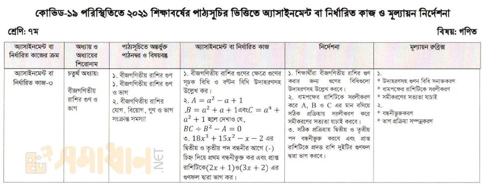 ১৩ সপ্তাহের গণিত ৭ম শ্রেণির অ্যাসাইনমেন্ট প্রশ্ন