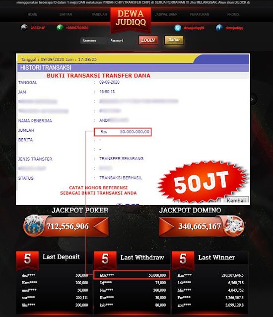 BUKTI TRANSFER DEWAJUDIQQ 50.000.000