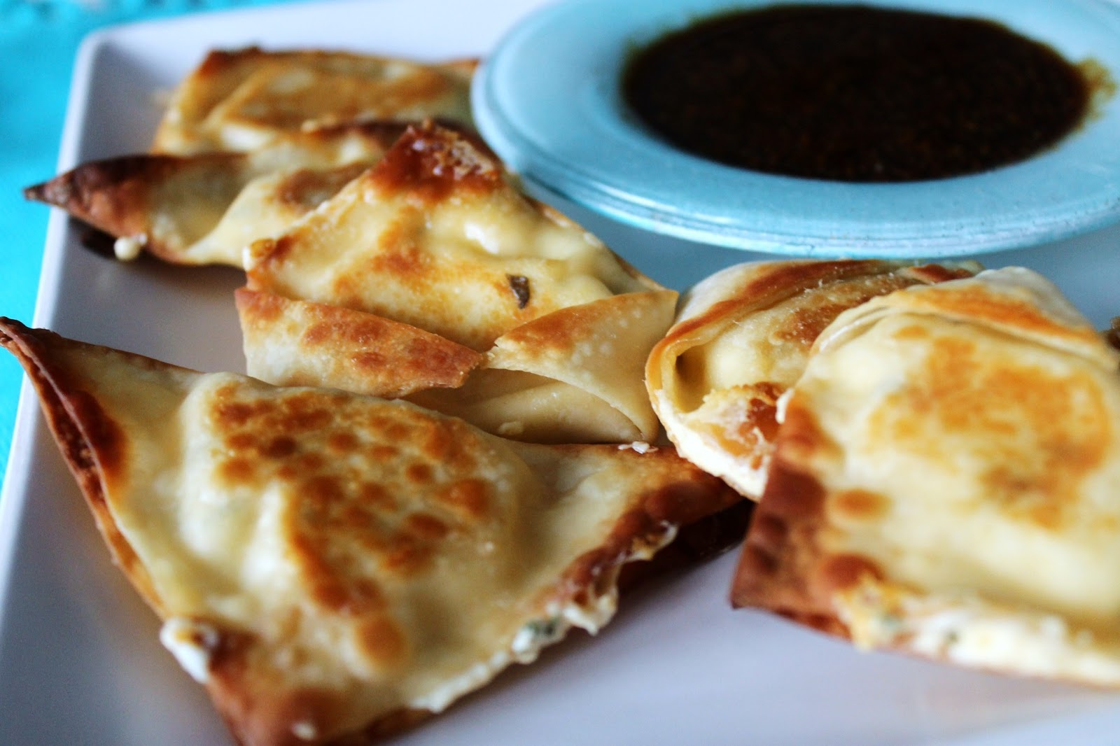 BEAUTY & THE BEARD BAKED SRIRACHA CREAM CHEESE WONTONS +spicy soy sauce