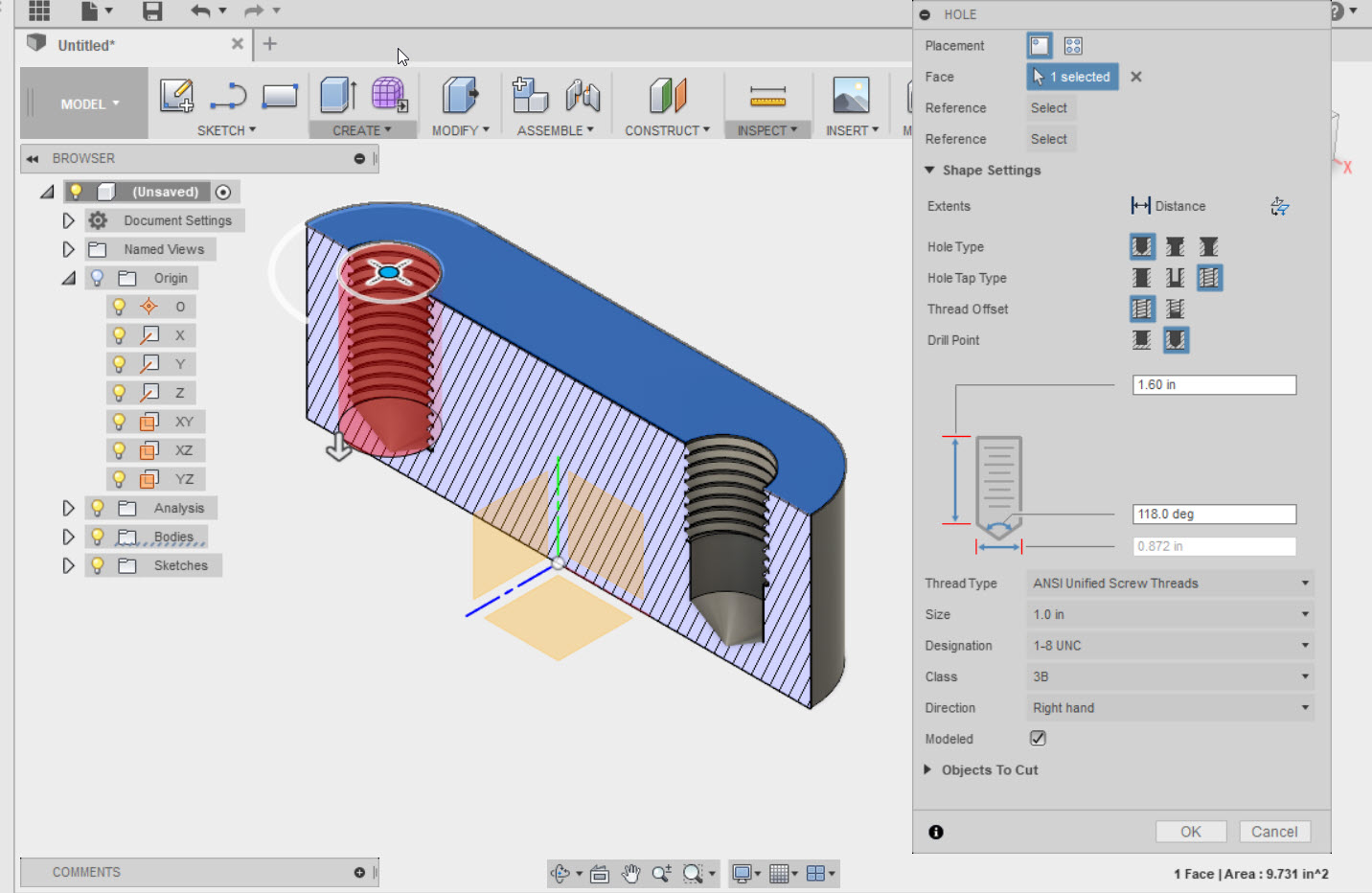 How To Make Threads In Fusion 360 Holes and threads in the same dialog box now.