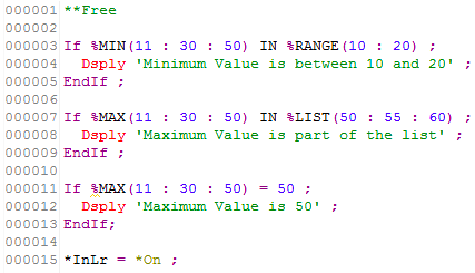 %MAX and %MIN in RPGLE