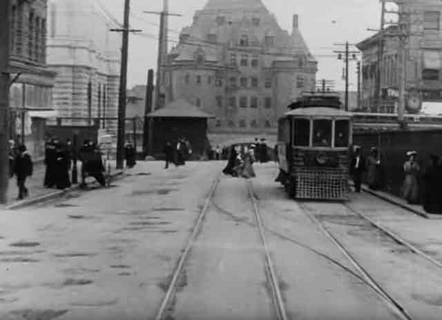 Then and Now Hastings at Granville in Vancouver in May 1907 randommusings.filminspector.com