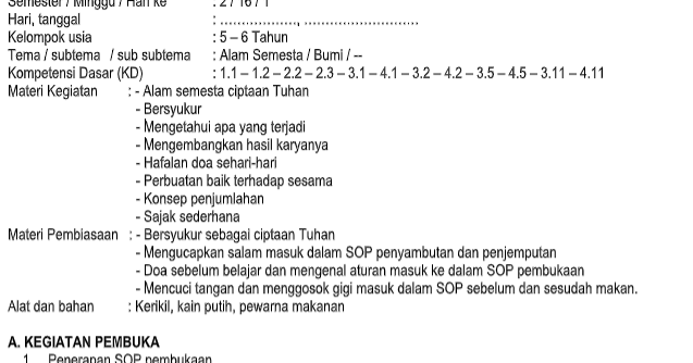 RPPH TK PAUD Kurikulum 2013 Kelompok Usia 56 Tahun Tema RPPH TK PAUD Kurikulum 2013 Kelompok Usia 56 Tahun Tema