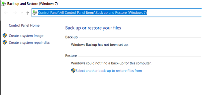 Opción de copia de seguridad de la imagen del sistema Windows