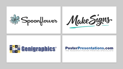 Logos of Spoonflower, MakeSigns, Genigraphics, PosterPresentations