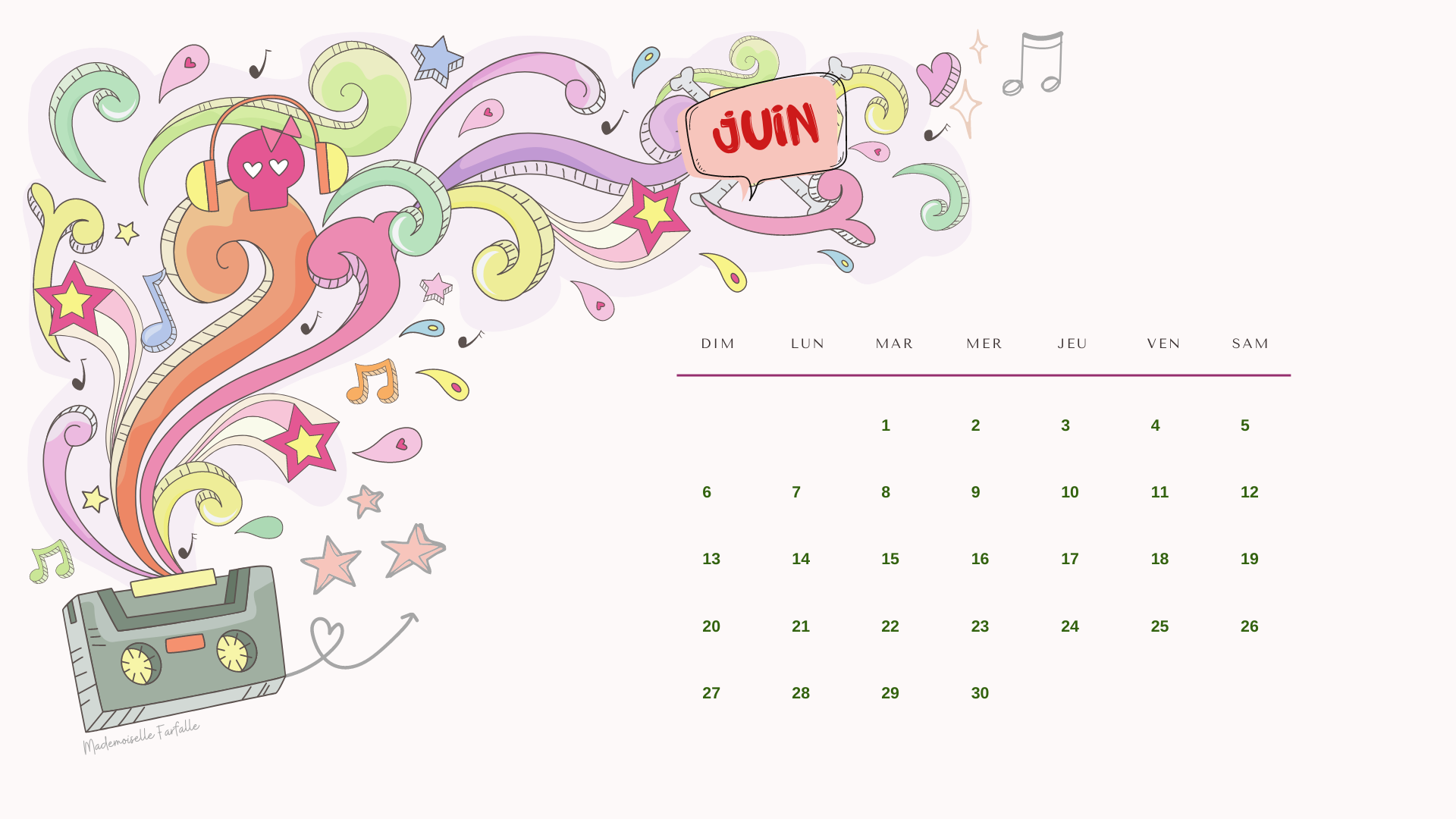 Fond D écran Calendrier Juin 2023 Calendrier Et Fonds D'écran De Juin 2021 À Télécharger - Mademoiselle  Farfalle