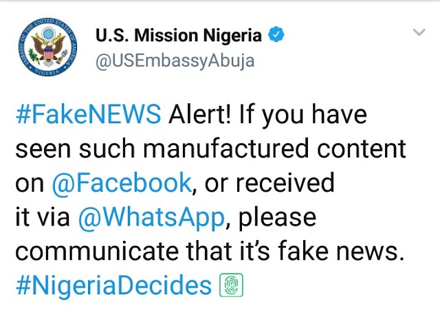 US Embassy Debunks Fake News On Atiku