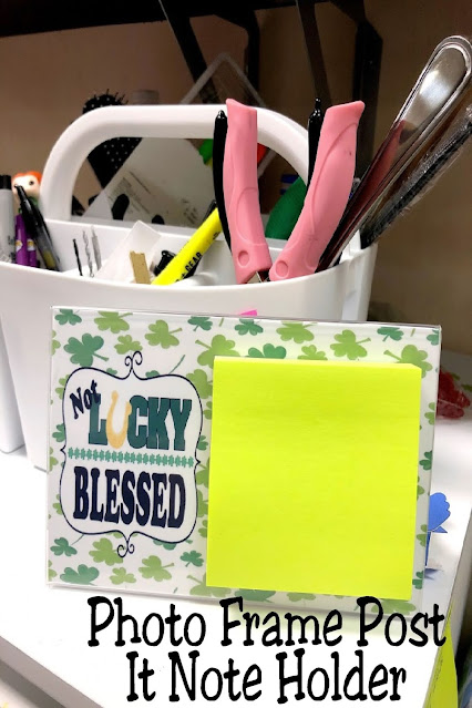 Be a little more organized in your house or desk with this DIY Photo frame post it note holder. With a free printable that you can change out for every season and smart design, you'll have your little party notes organized in no time at all.