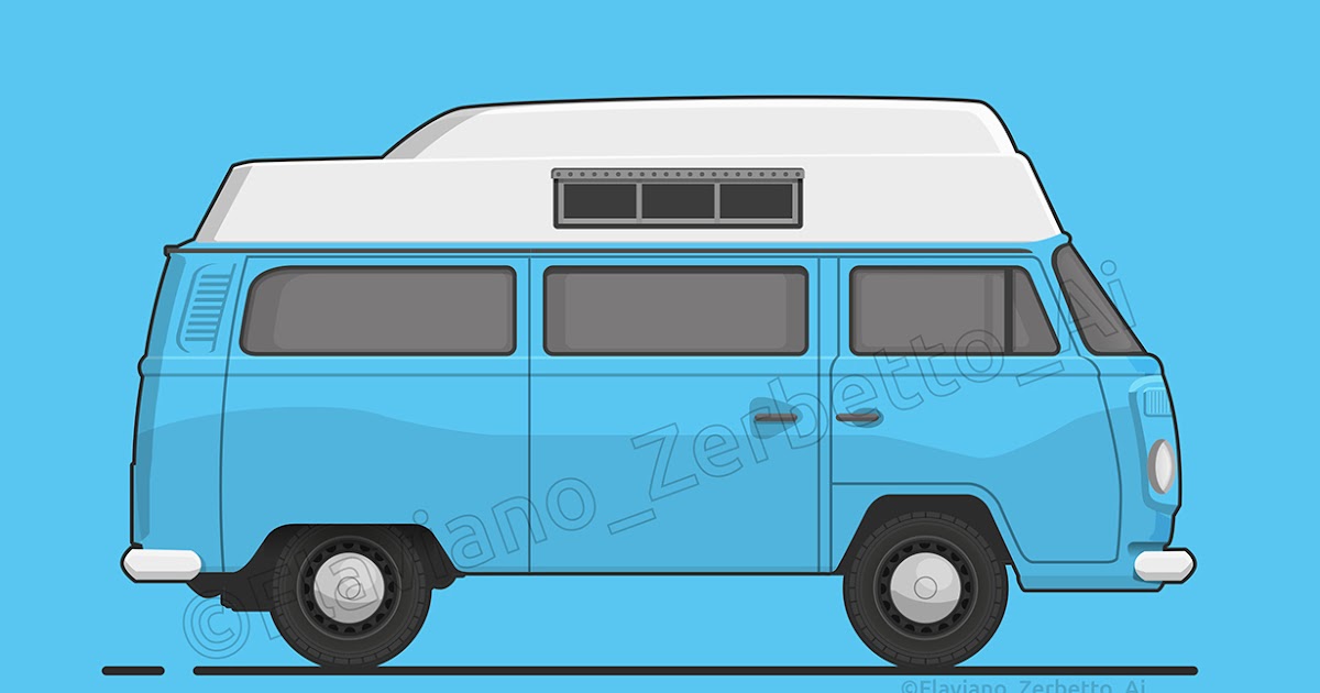 Kombit1 Vw T2 Azul Van Flat Design