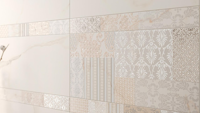 Living room tiles design with marble finish tiles Fori Romani Calacatta