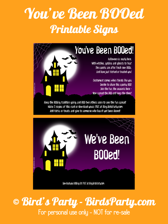 FREE You've Been BOOed Printable Halloween Signs - BirdsParty.com