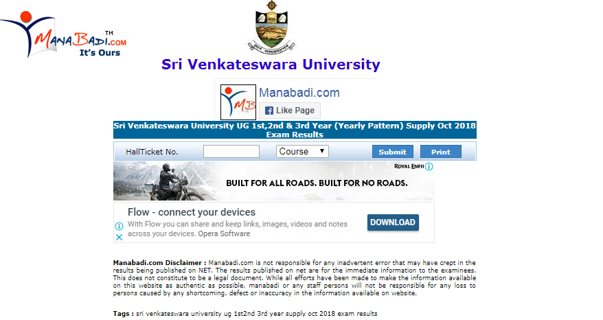 Sri Venkateswara University Degree Results