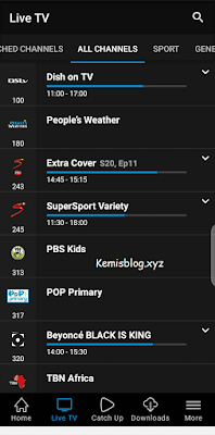 Live TV channels on the DStv Now app