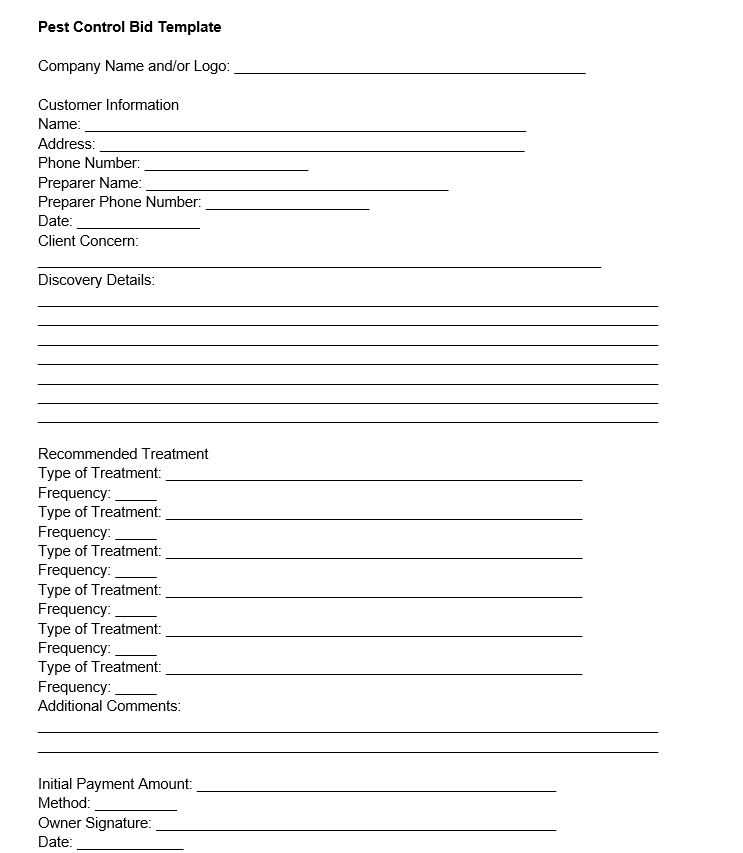 Pest Control Bid Template Invoice Template Pest Control Bid Template Invoice Template